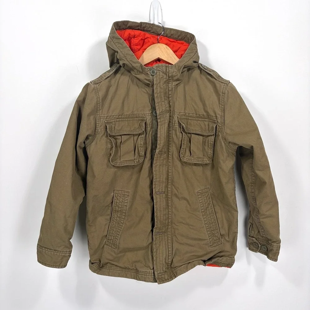 Gap Kids Field Jacket Kids XL 12 Brown Hooded Quilted Utility Military Coat